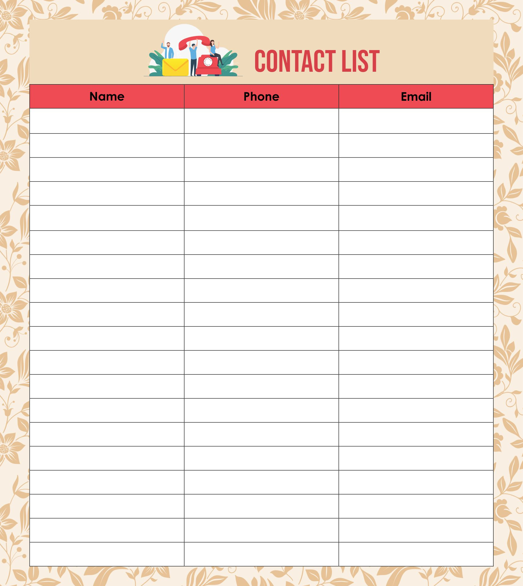 7 Best Phone Contact List Template Printable Printablee