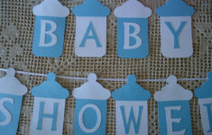 BABY SHOWER Bunting Banner Flags Garland Blue White Baby Boy Bottles