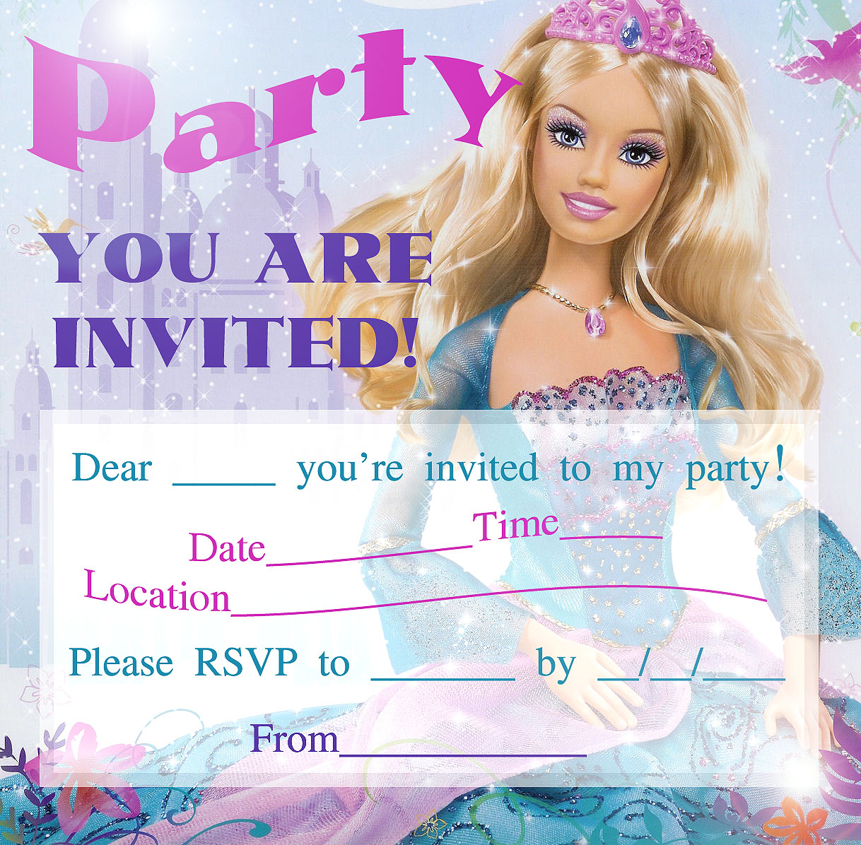 BARBIE COLORING PAGES BARBIE PRINTABLE INVITATIONS FOR A PARTY