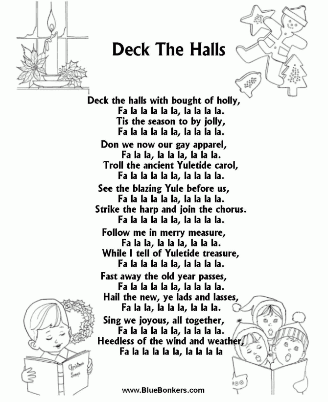 BlueBonkers Deck The Halls Free Printable Christmas Carol Lyrics 