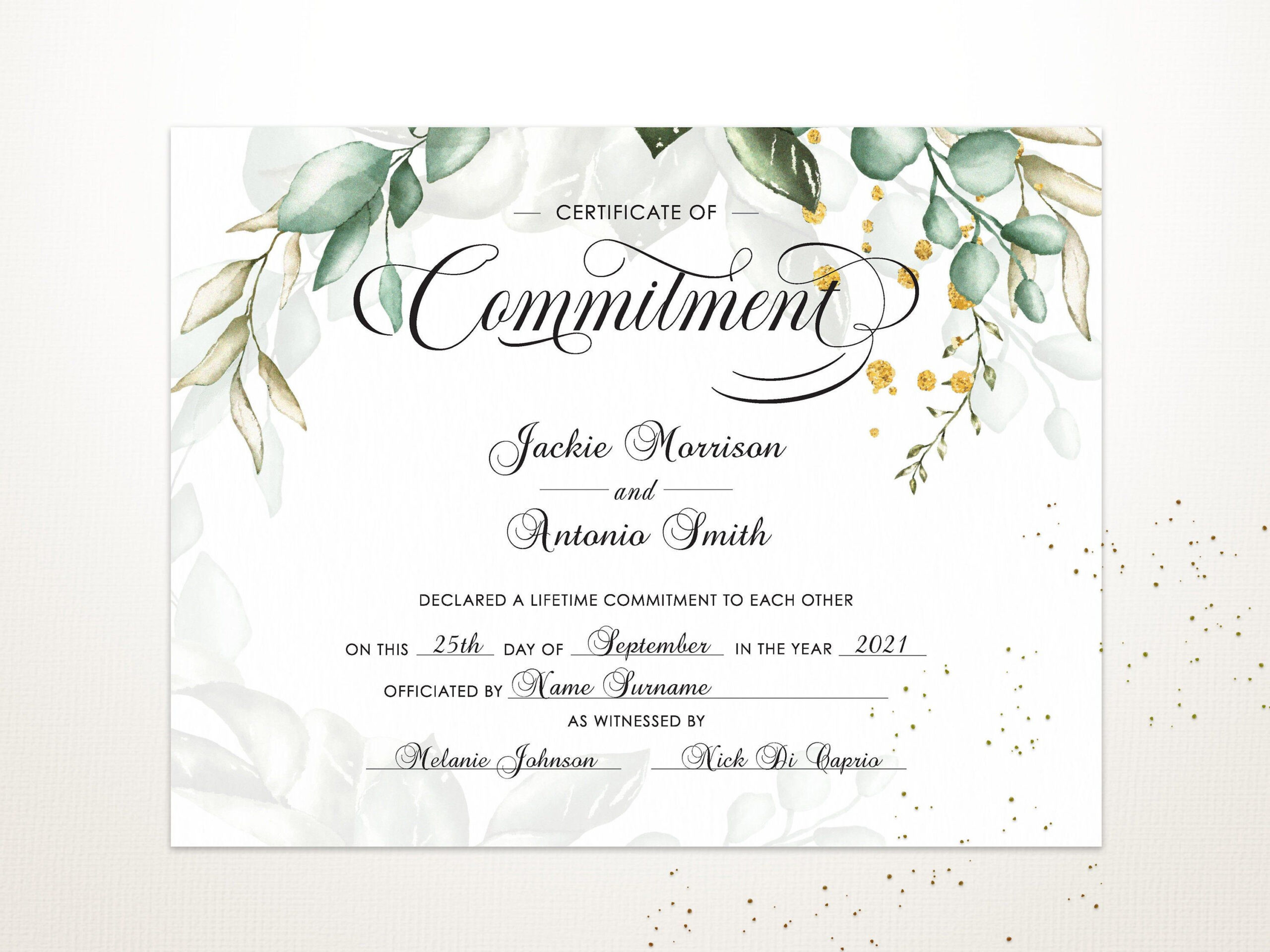 Certificate Of Commitment Editable Printable Certificate Template 