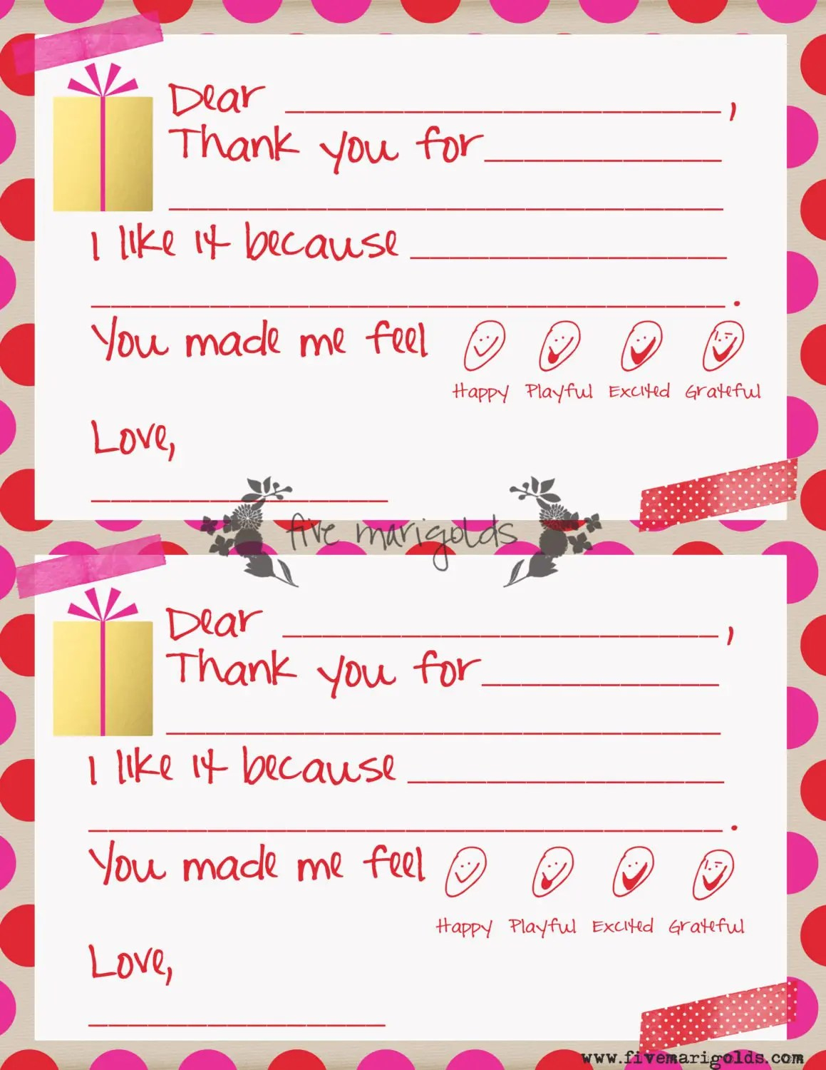 Christmas Thank You Note Templates For Kids Five Marigolds