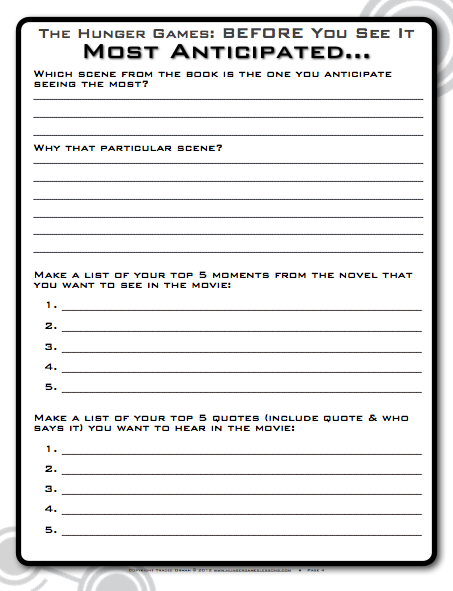 Classroom Freebies The Hunger Games Post Reading Free Worksheet