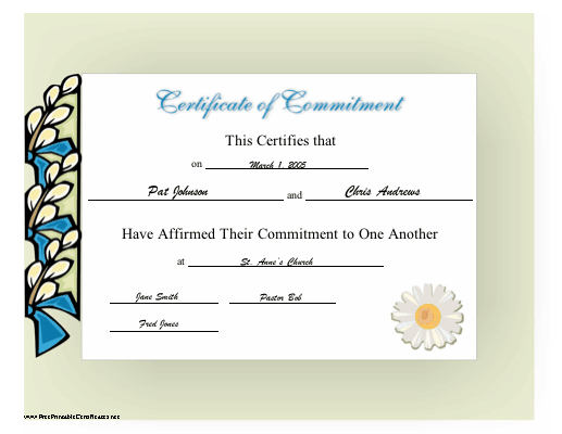 Commitment Certificate Printable Certificate