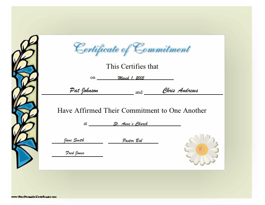 Commitment Certificate Printable Certificate | Fanny Printable