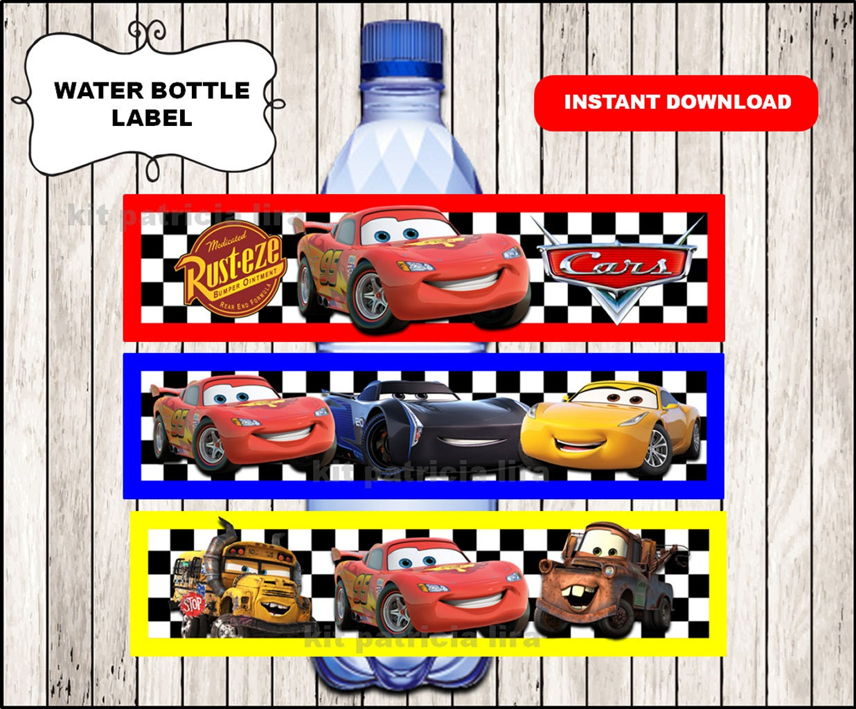 Disney Cars 3 Party Water Labels Instant Download Cars 3