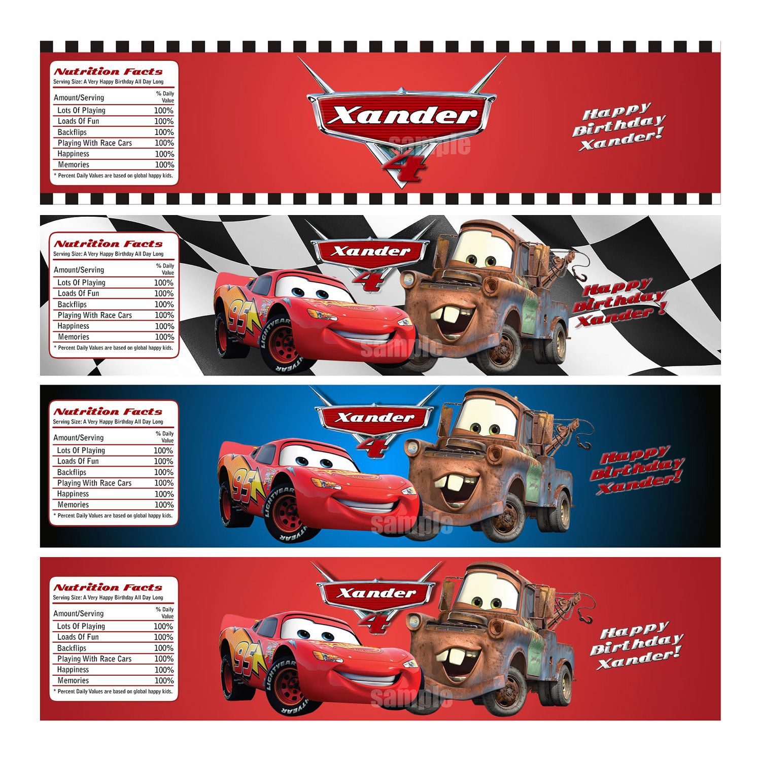 EDITABLE Disney Cars Water Bottle Labels Instant Download Etsy In 