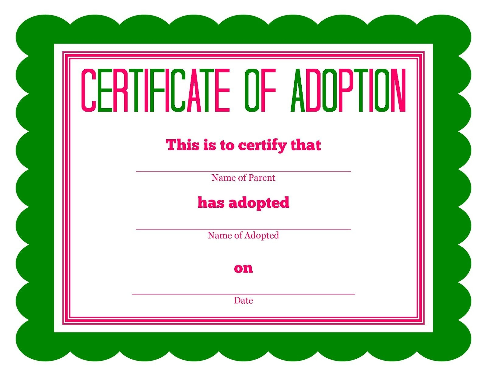 Fake Adoption Certificate Free Printable Free Printable