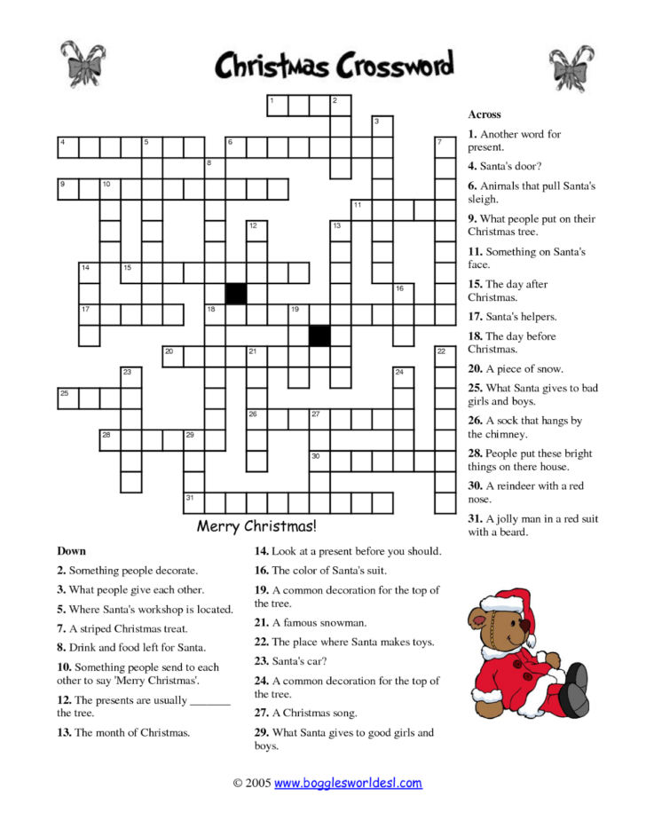 Free Printable Christmas Crossword Puzzles For Adults