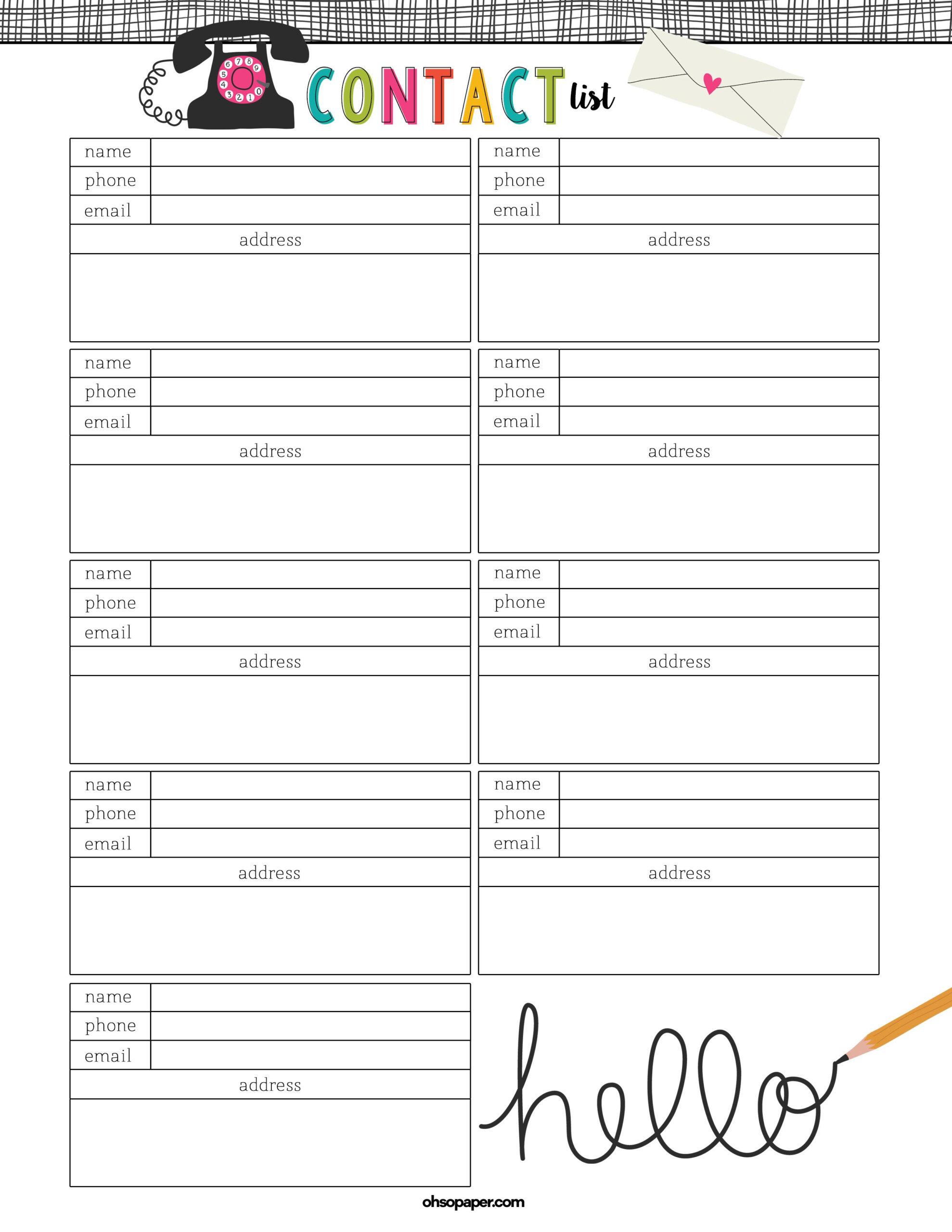 Free Printable Contact List Never Lose Contact Info Again With This 