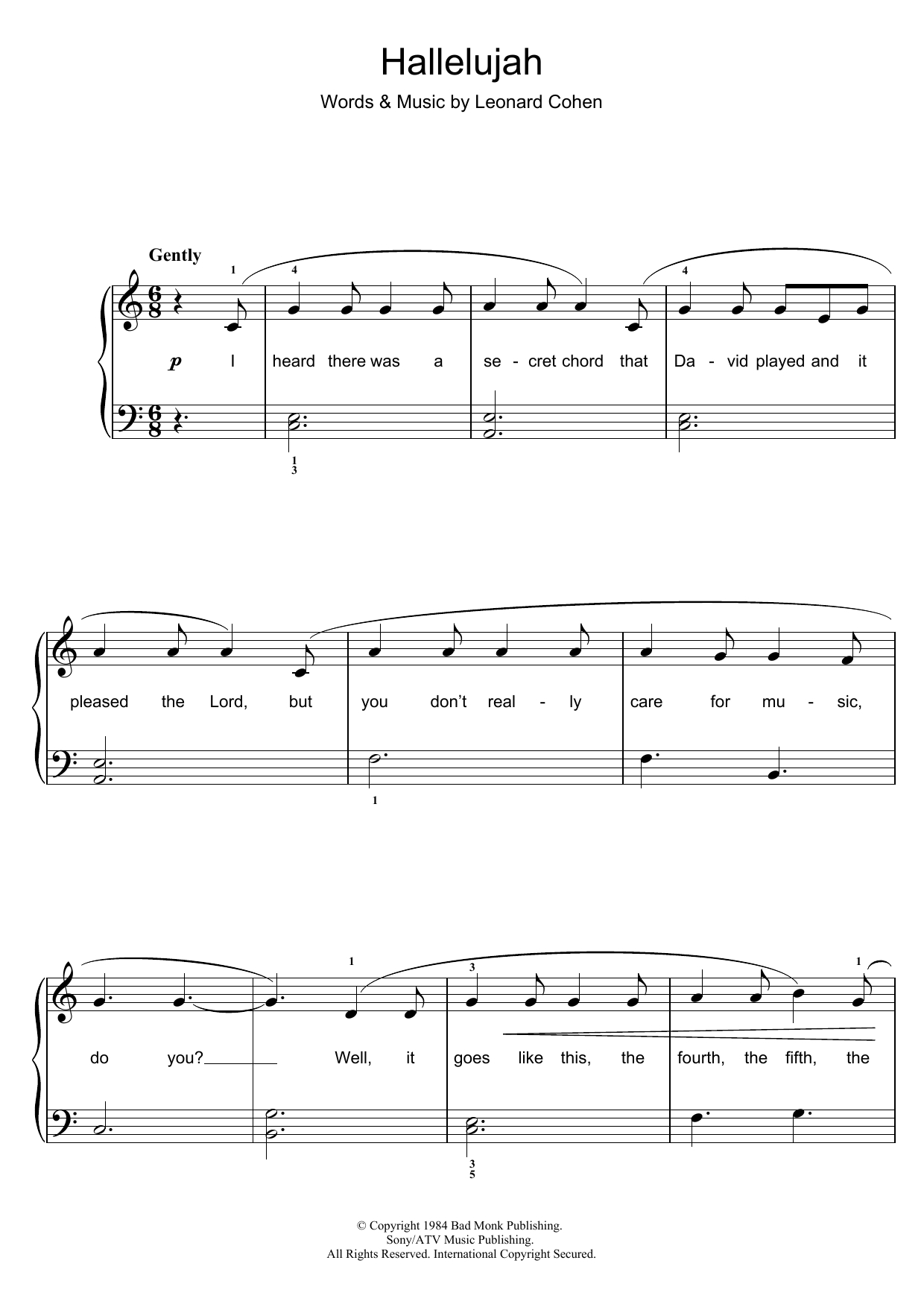 Free Printable Piano Sheet Music For Hallelujah By Leonard Cohen Free 