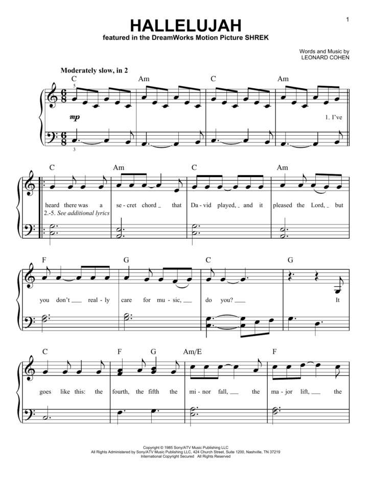 Free Printable Hallelujah Piano Sheet Music