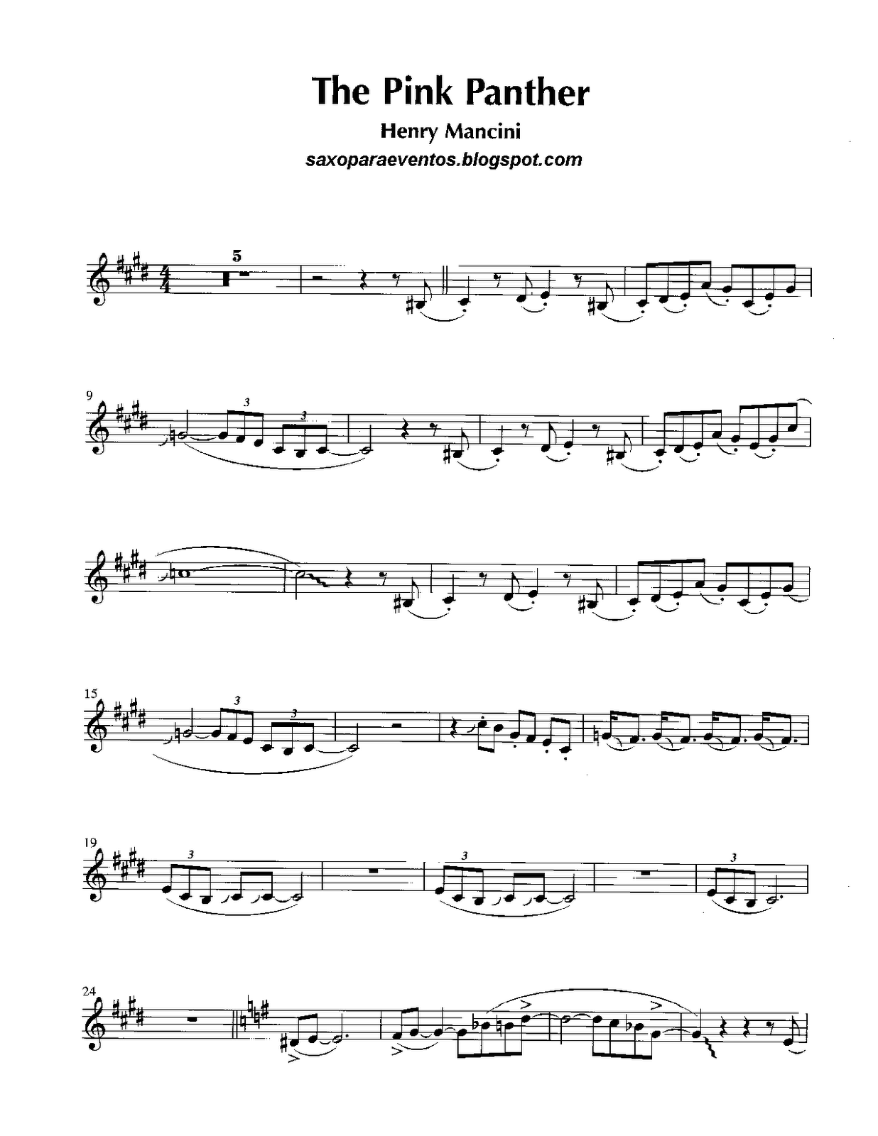 Free Sheet Music For Sax Pink Panther Henry Mancini Score And Track 