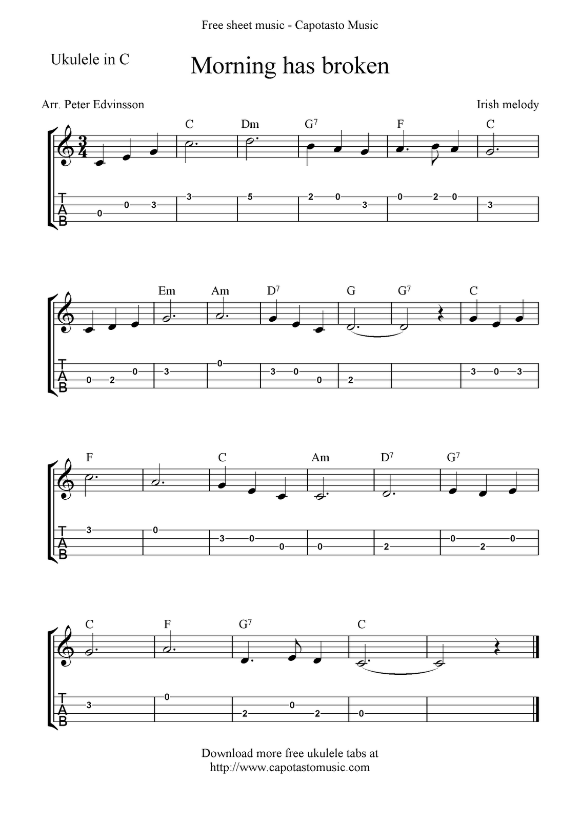 Free Ukulele Sheet Music Free Sheet Music Scores Morning Has Broken 