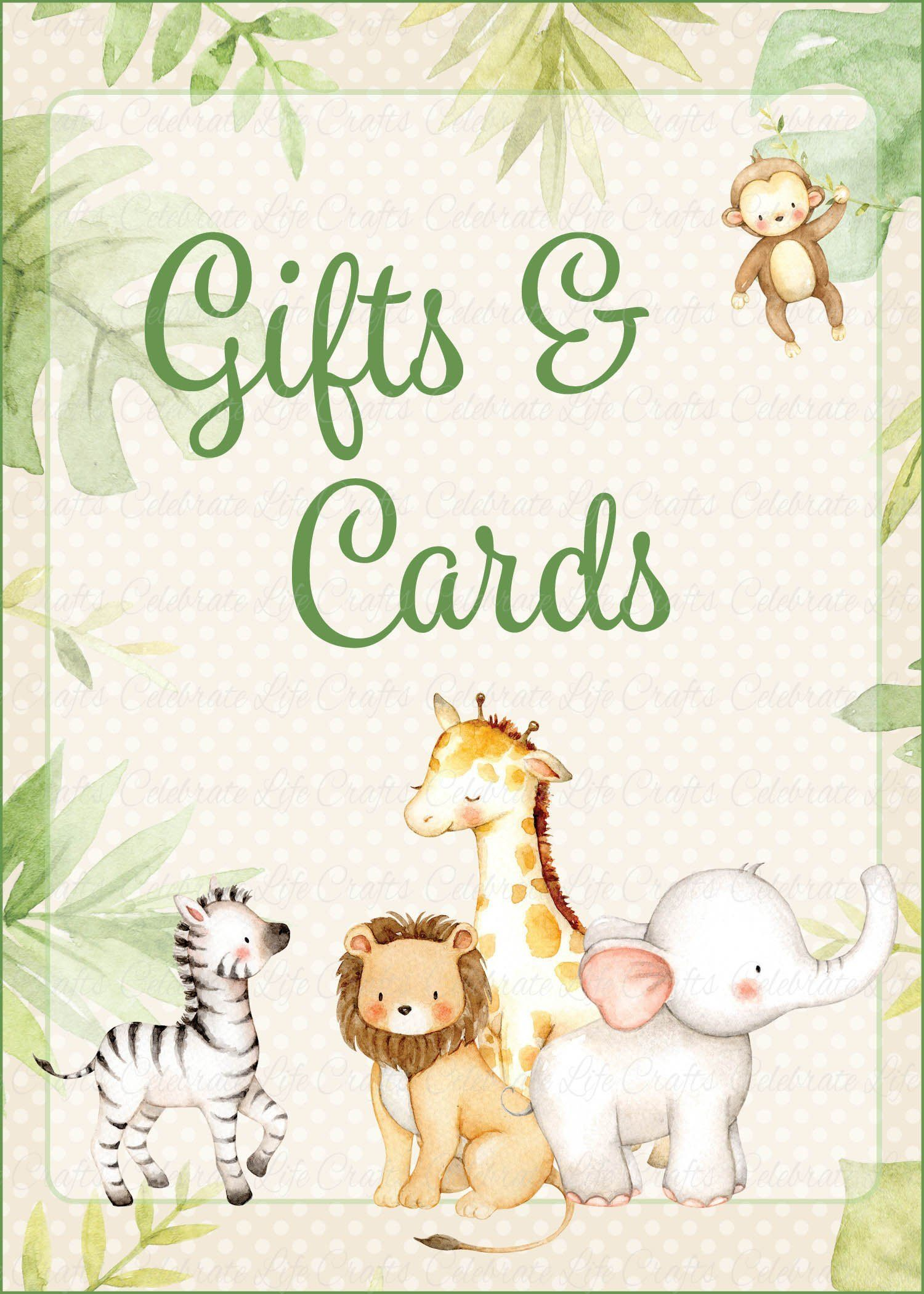 Gifts Cards Sign Printable Download Safari Baby Shower 