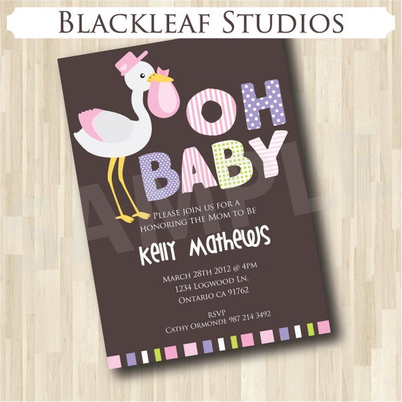 Items Similar To Baby Shower Invitation Stork Carrying A Baby 