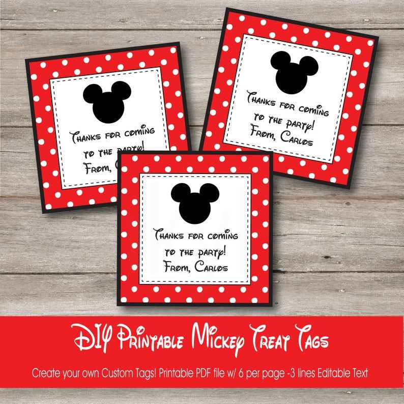 Mickey Mouse Favor Tags Printable Mickey Mouse Bag Tags Etsy Mickey 
