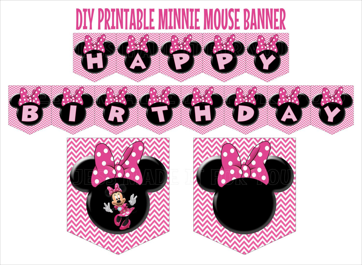 Minnie Mouse Pink Birthday Banner Printable DIY PDF JPG Happy 