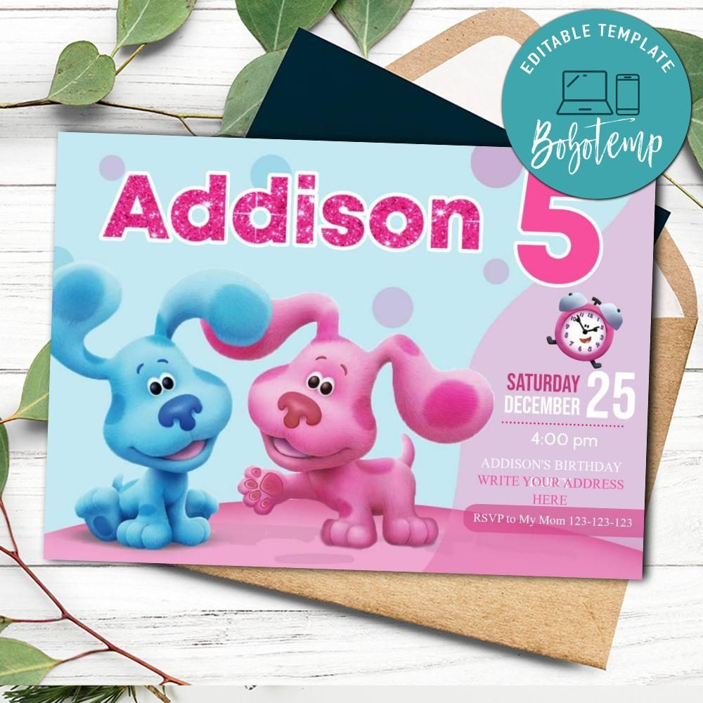 Personalize Blues Clues Birthday Invitation Template For Girl Printable 