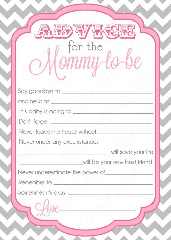 Pink Advice Card Chevron Gray Girl Baby Shower Advice Game Card Party 