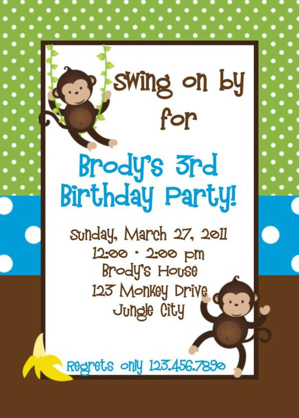 Printable Birthday Invitations Little Boys Monkey Party Invites