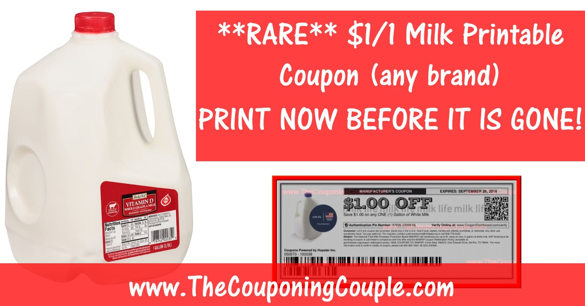 RARE Milk Printable Coupon SAVE 1 00 1 Gallon ANY BRAND 