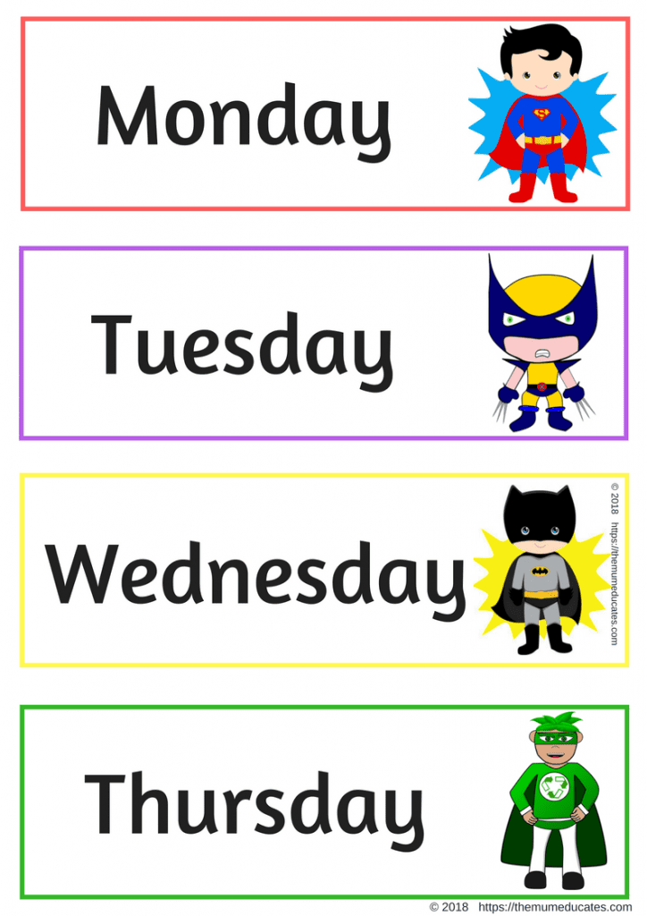 Free Printable Days Of The Week Cards