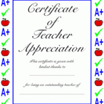 Teacher S Appreciation Certificate Certificate Of Teacher Appreciation