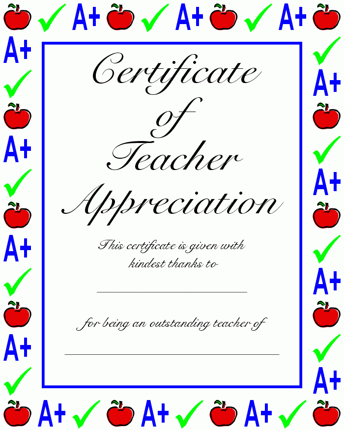 Teacher s Appreciation Certificate Certificate Of Teacher Appreciation