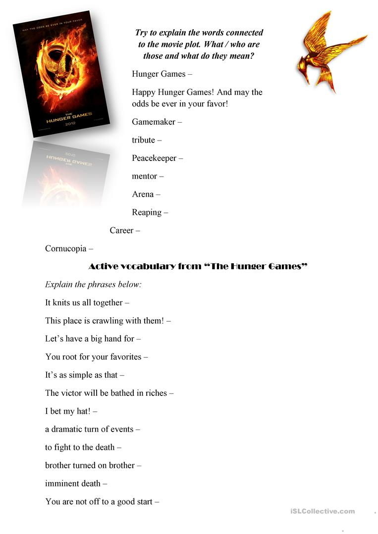 The Hunger Games movie Worksheet Worksheet Free ESL Printable 