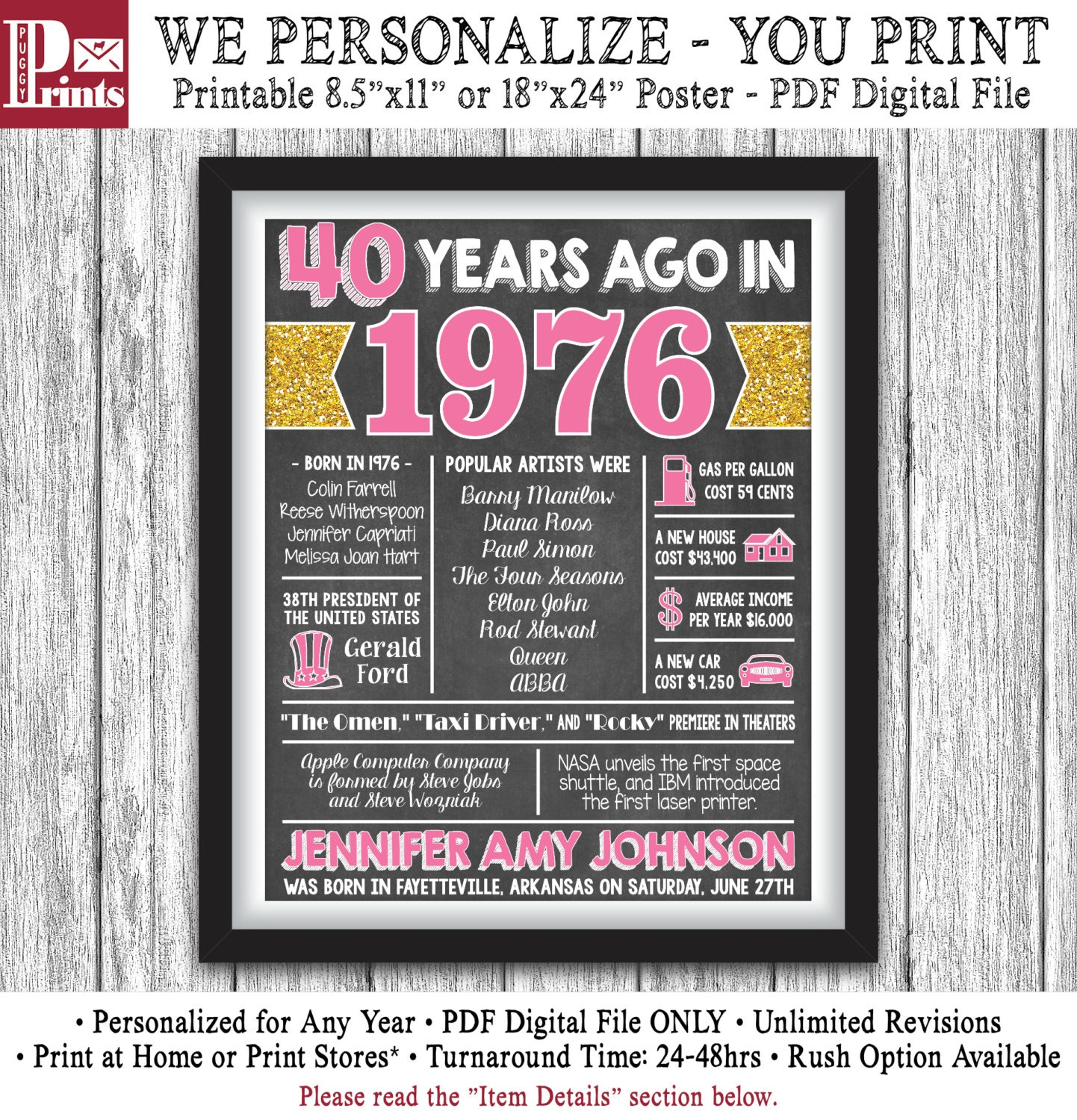 The Year You Were Born Chalkboard Poster Printable By PuggyPrints
