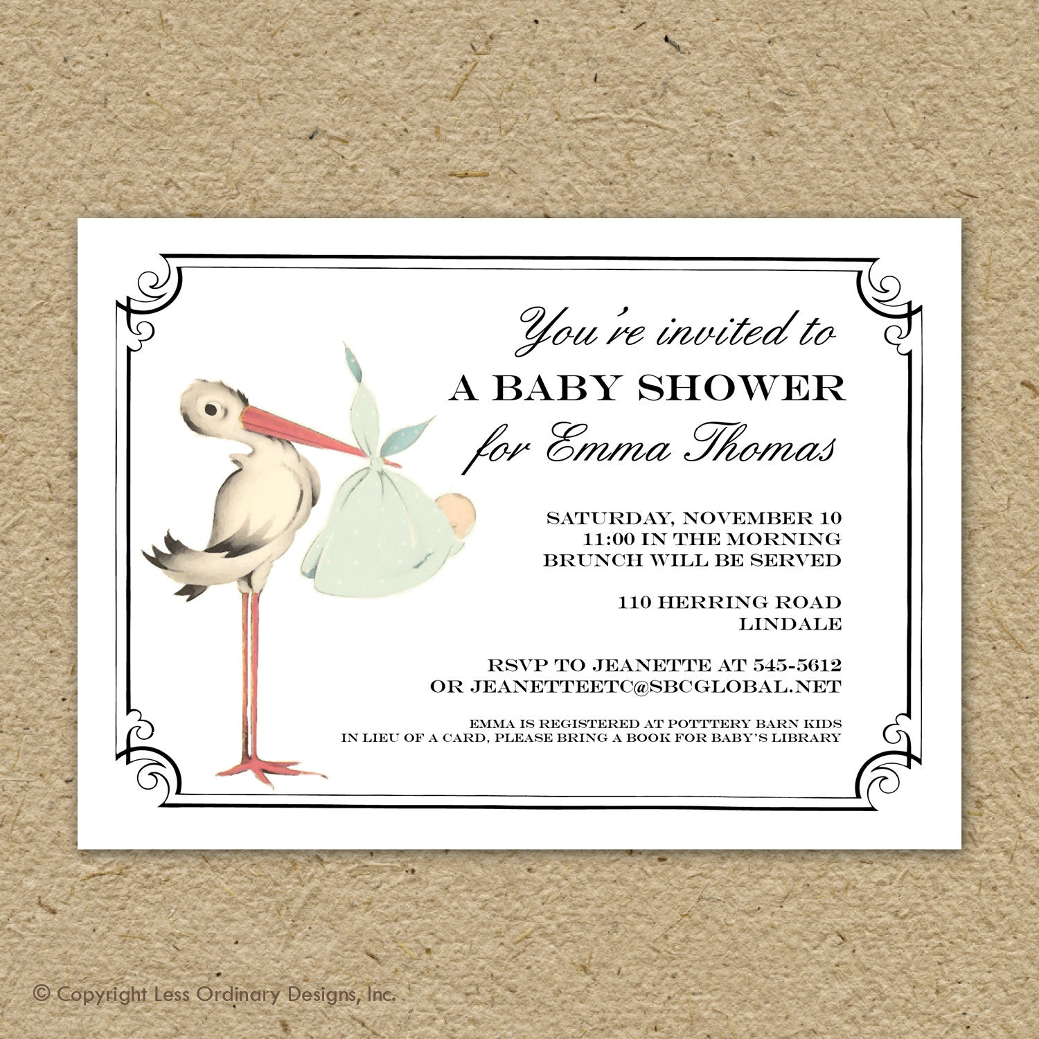 Vintage Stork Baby Shower Invitation Baby Girl Stork Shower