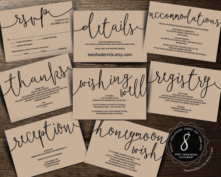 Wedding Insert Cards PDF Template Instant Download Enclosure Card