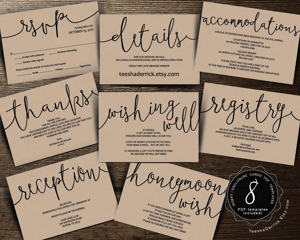 Wedding Insert Cards PDF Template Instant Download Enclosure Card 