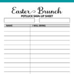 Easter Brunch Potluck Sign Up Sheet Printable, Signup Form For Pertaining To Easter Potluck Sign Up Sheet Printable