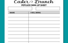 Easter Brunch Potluck Sign Up Sheet Printable, Signup Form For pertaining to Easter Potluck Sign Up Sheet Printable