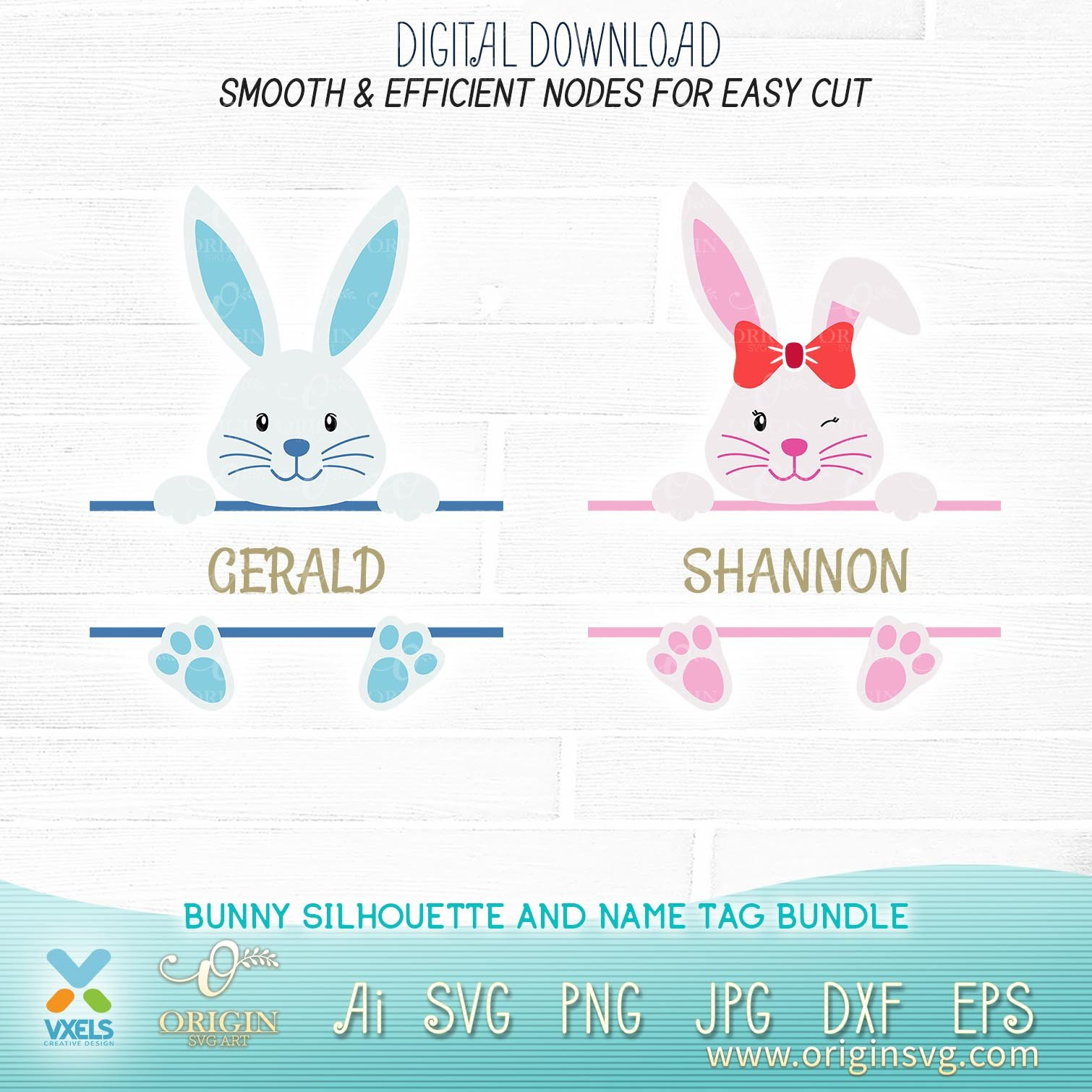 Easter Bunnies Svg Bundle Baby Bunny Silhouette Name Tag | Decorative Egg Cut Cricut File with Easter Printable Name Tags
