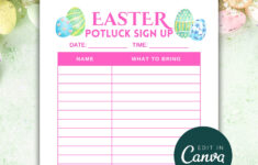 Easter Sign Up Sheet, Printable Easter Potluck Sign Up Sheet throughout Easter Potluck Sign Up Sheet Printable