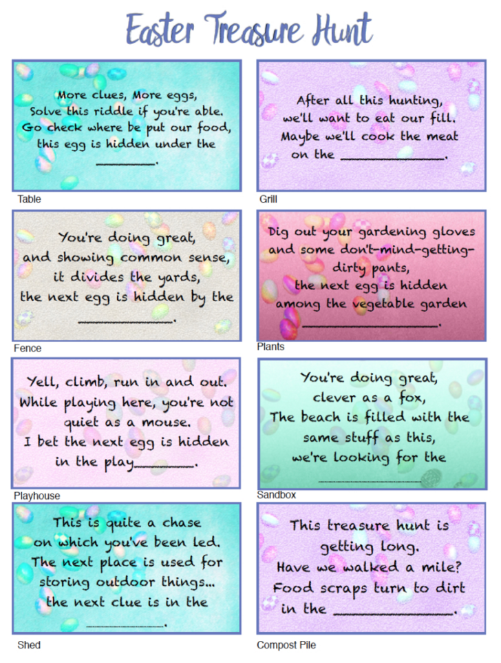 Free Printable Easter Eggs Hunt Clues For Adults