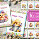 Printable Easter Card Bundle Watercolor Easter Bunny Card Inside Printable Easter Cards For Grandchildren