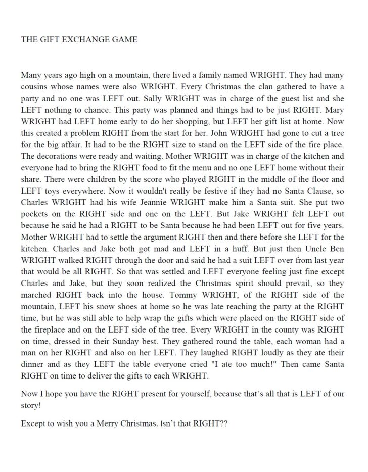 Free Printable Left Right Christmas Games