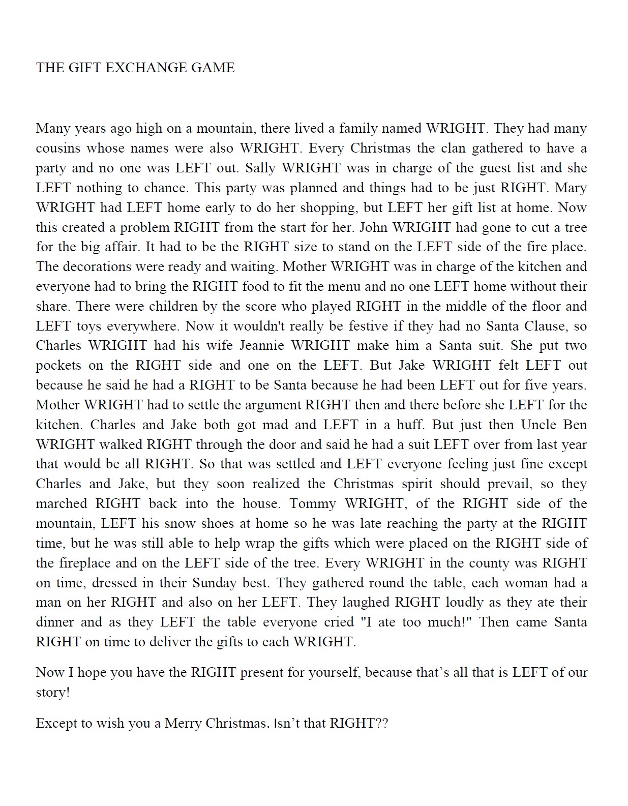 Free Printable Left Right Christmas Game 2