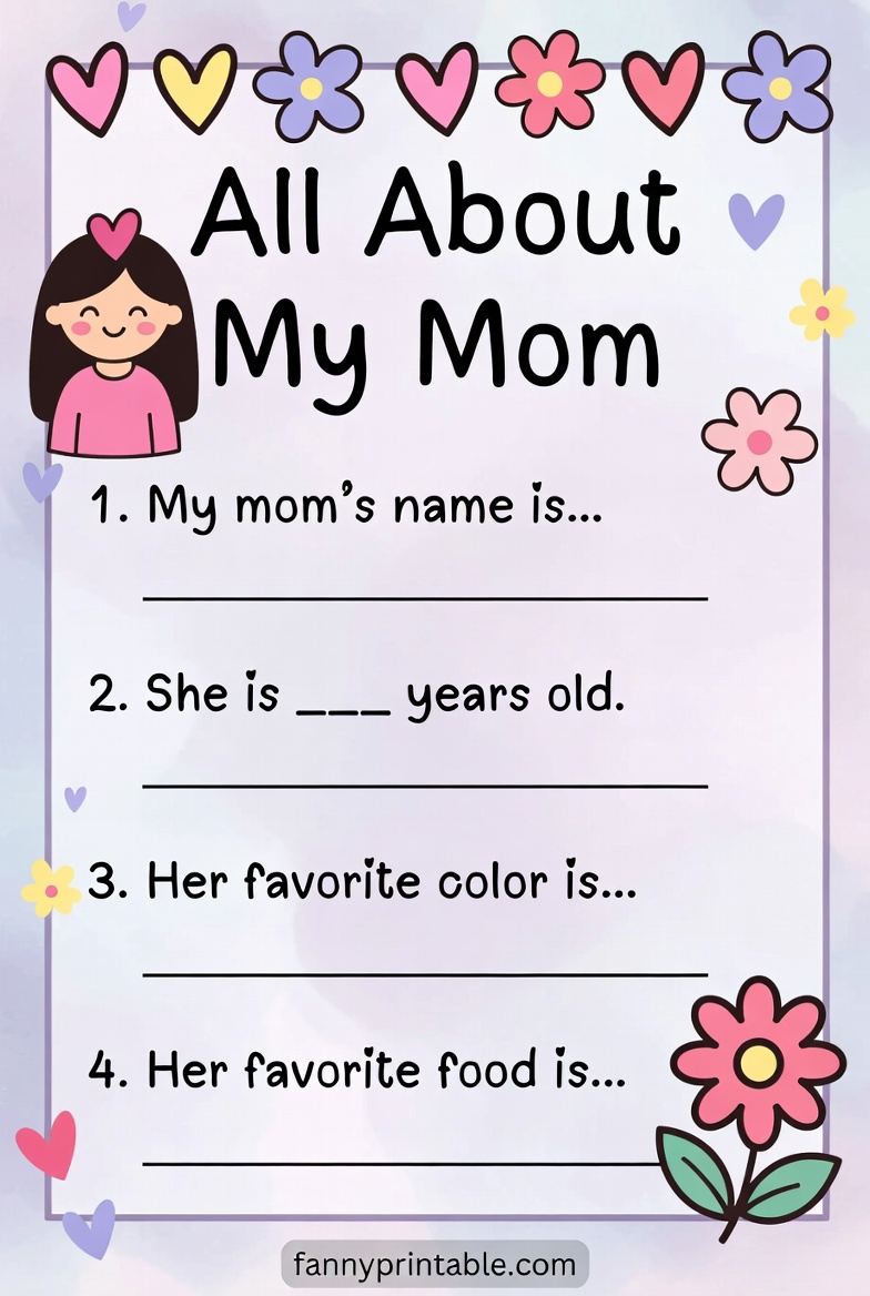 All About My Mom Worksheet - Fanny Printable (2)