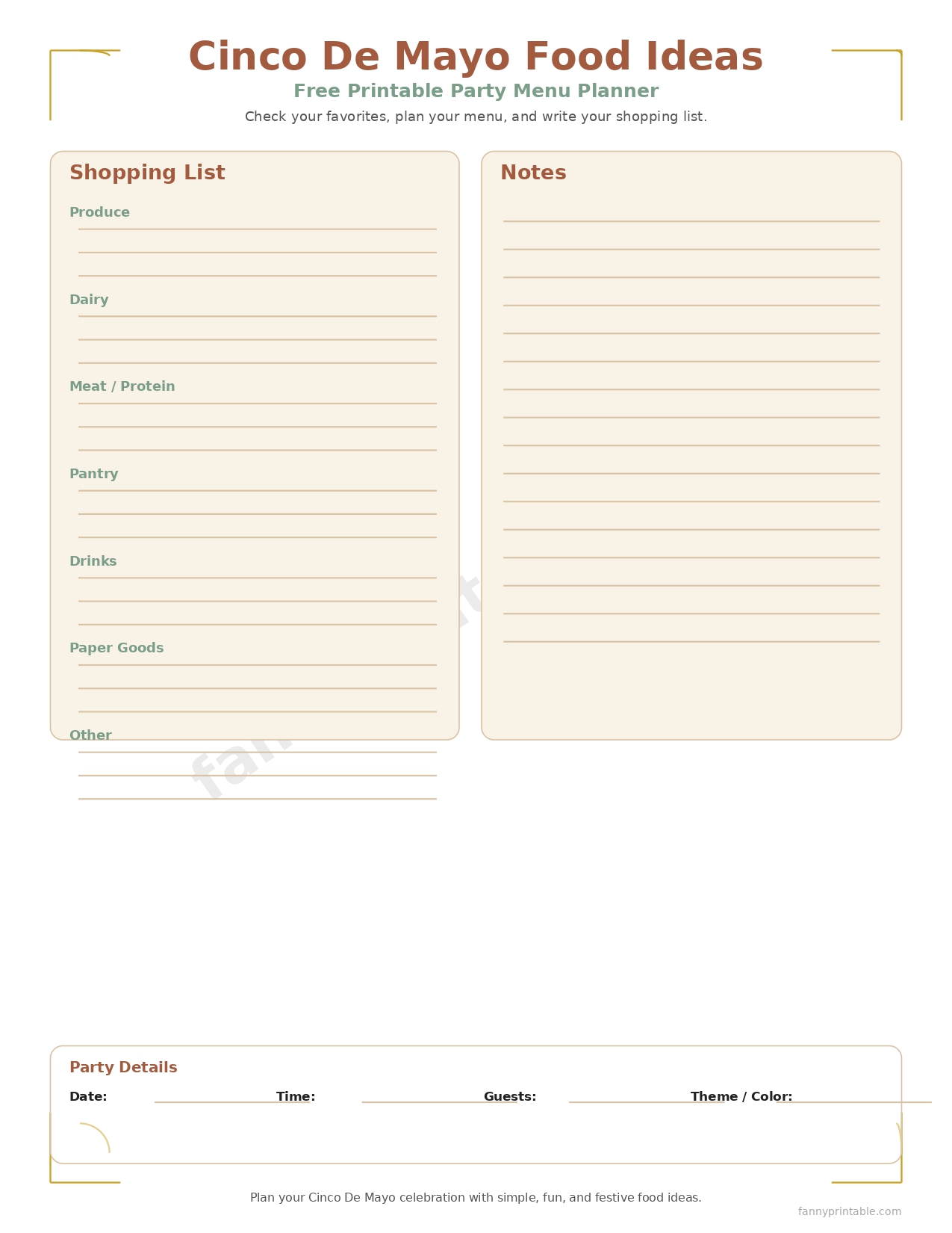 Cinco de Mayo Food Ideas - Elegant Party Menu Page 2 - FannyPrintable.Com