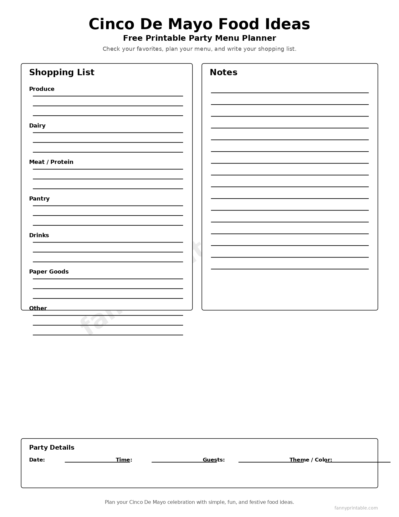 Cinco de Mayo Food Ideas - Minimalist Checklist Page 2 - FannyPrintable.Com