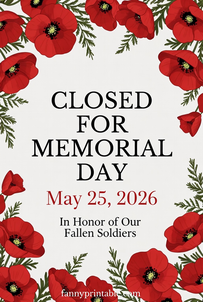 Free Printable Closed For Memorial Day 2026 Sign - FannyPrintable.Com (3)