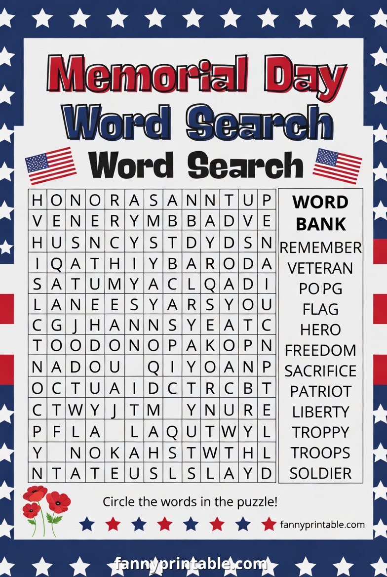 Free Printable Memorial Day Activity Sheets - FannyPrintable.Com (4)