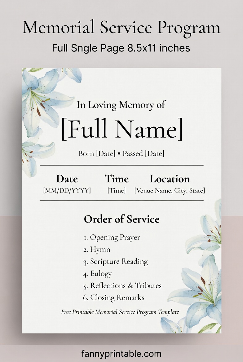 Free Printable Memorial Service Program Template - FannyPrintable.Com (1)