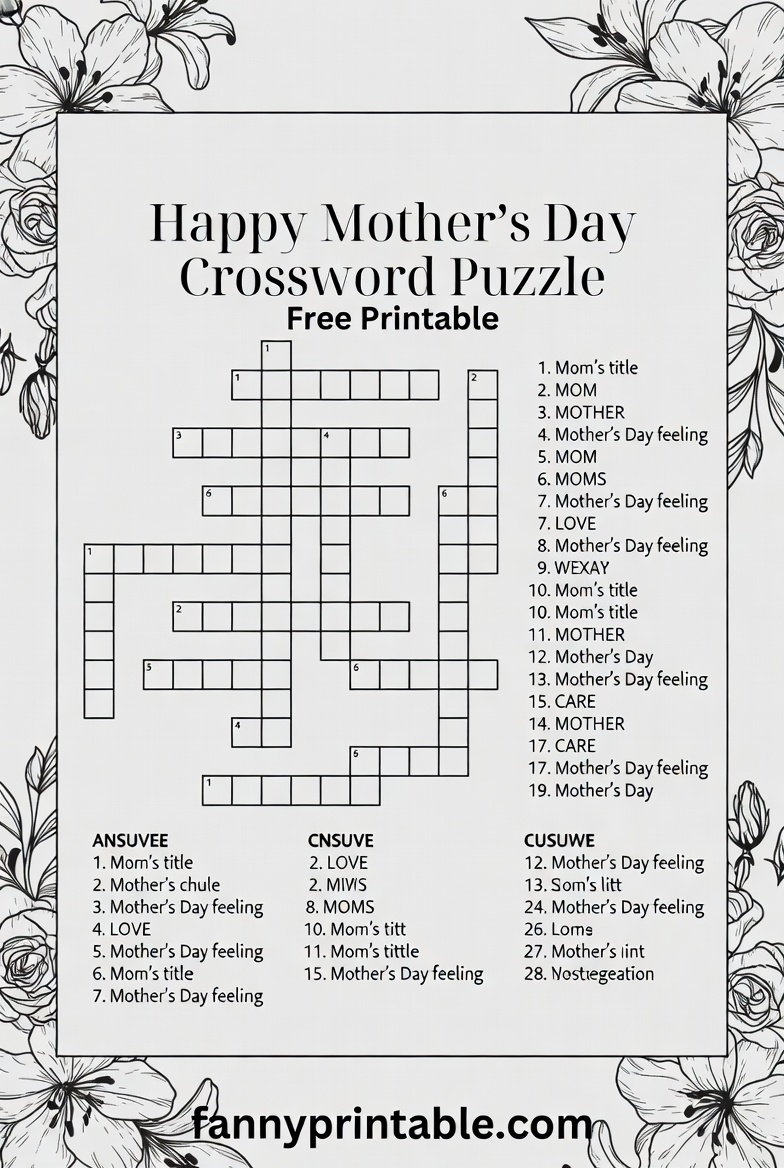 Free Printable Mothers Day Crossword Puzzle 3 1 Free Printable Mother's Day Crossword Puzzle (3)