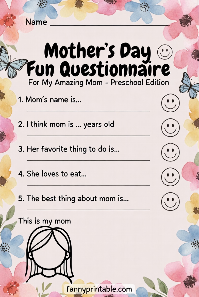 Free Printable Mother's Day Questionnaire For Preschoolers (3)